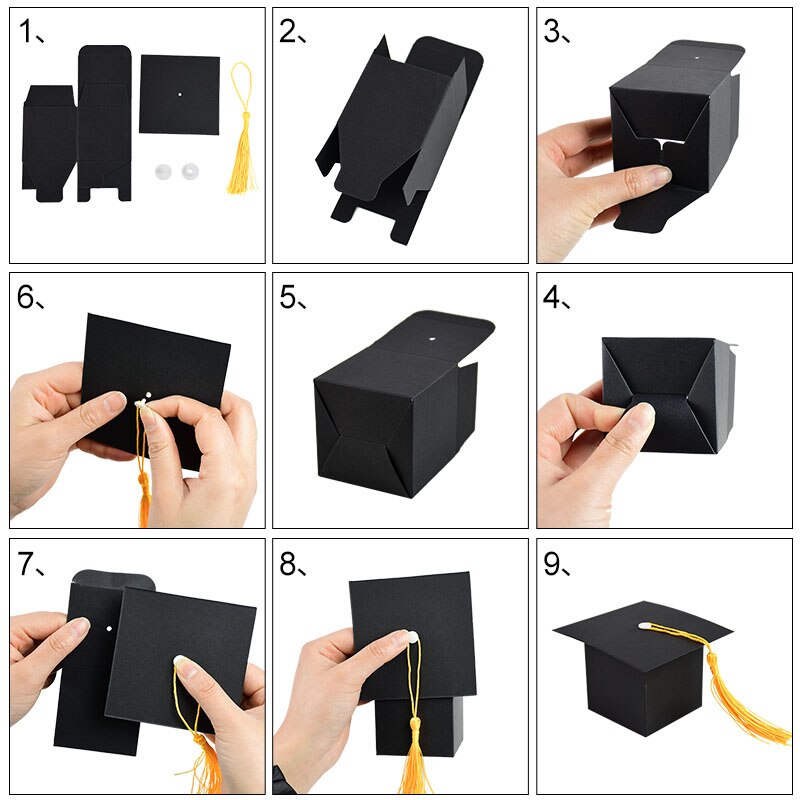 Qfdian Party decoration Congratulation Gift Diy Candy Cake Packaging Boxes Bachelor Cap Surprise Box for Son/Daughter Graduated Party 5/10P