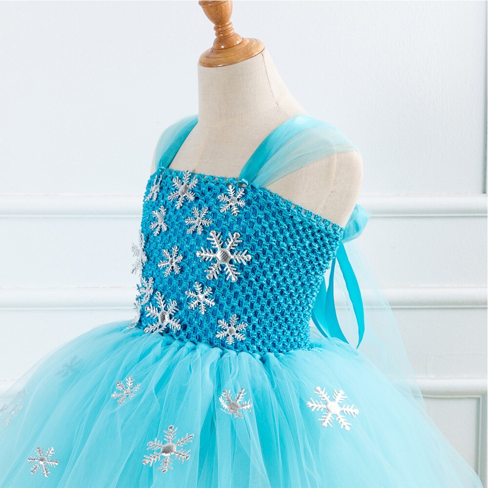 Qfdian halloween decorations halloween costumes Blue Princess Elsa Dress for Girls Snow Queen Tutu Dress Up Costumes for Kids Girl New Year Clothes Snowflake Christmas Outfits