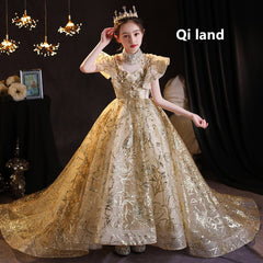 Qfdian christmas decor ideas nightmare before christmas  Teens Kids Dresses Party Wedding Dress Sequins embroidery Pageant Gown Princess Tailing long Dress for Girl Children Clothing