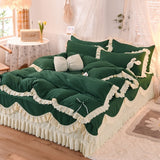 Qfdian Cozy apartment aesthetic hot sale new Lace Bed Skirt 4pcs Bedding Set Luxury Soft Bed Sheet Set Covers Solid Color Princess Style Home Textile Full Queen King Size