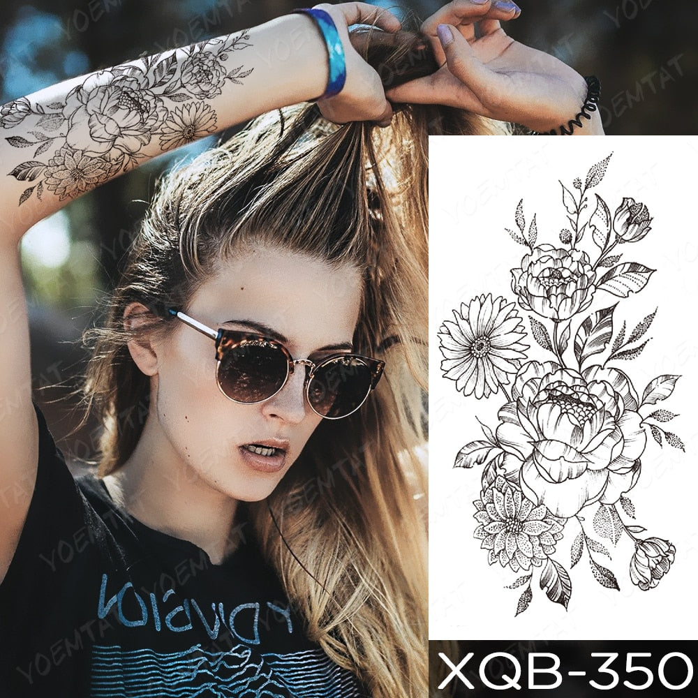 Qfdian Waterproof Temporary Tattoo Sticker I Love You Flash Tattoos Lip Print Butterfly Flowers Body Art Arm Fake Sleeve Tatoo Women