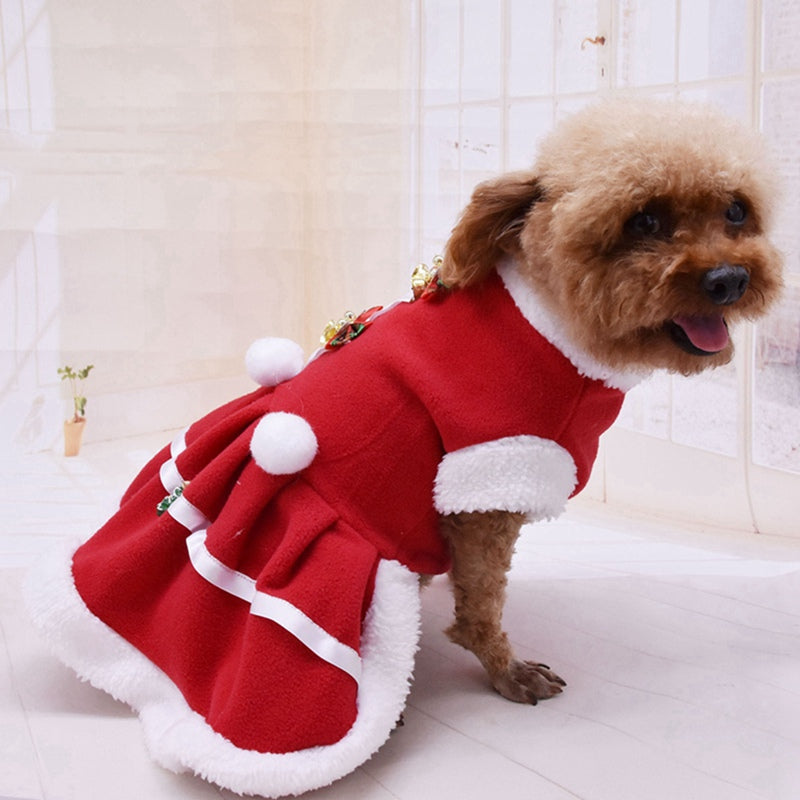 qfdian pet christmas coat clothes dog dress winter perro Xmas dress red sweatshirt Vest Pets Cat Warm dress