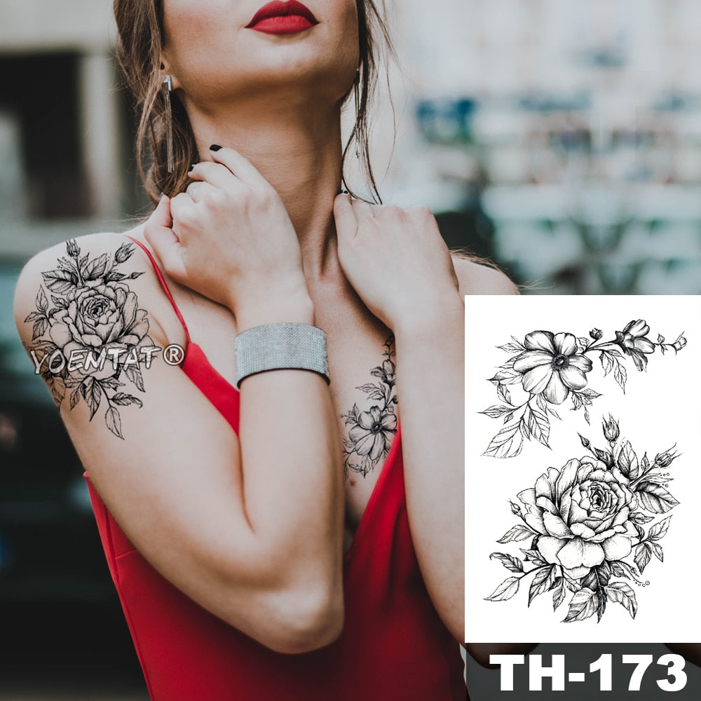 Qfdian Waterproof Temporary Tattoo Sticker I Love You Flash Tattoos Lip Print Butterfly Flowers Body Art Arm Fake Sleeve Tatoo Women