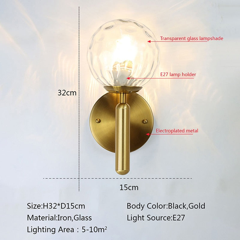 Qfdian home decor hot sale new Nordic Modern Wall Lamp Beside Bedroom Glass Ball LED Wall Lights Fixtures Wandlamp Lighting Bathroom Mirror Stair Light