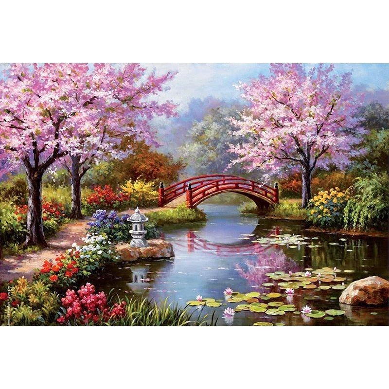 Qfdian Scenery DIY 5D Diamond Painting Full Round Resin Mosaic Landscape Diamond Embroidery Picture Rhinestone Home Decor Gift