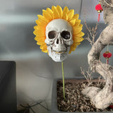 Qfdian New Garden Decoration Skull Head Sunflower Statues Outdoor Creative Garden Ornament Party Garden Skull Sunflower Decoration
