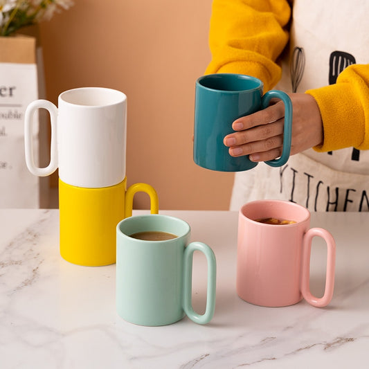 Qfdian valentines day decorations for the home hot sale new Ceramics Colorful Mug ins Solid Color Coffee Cup Large Capacity Breakfast Milk Cup Home Office Drinks Drinking Glass Couple Cups