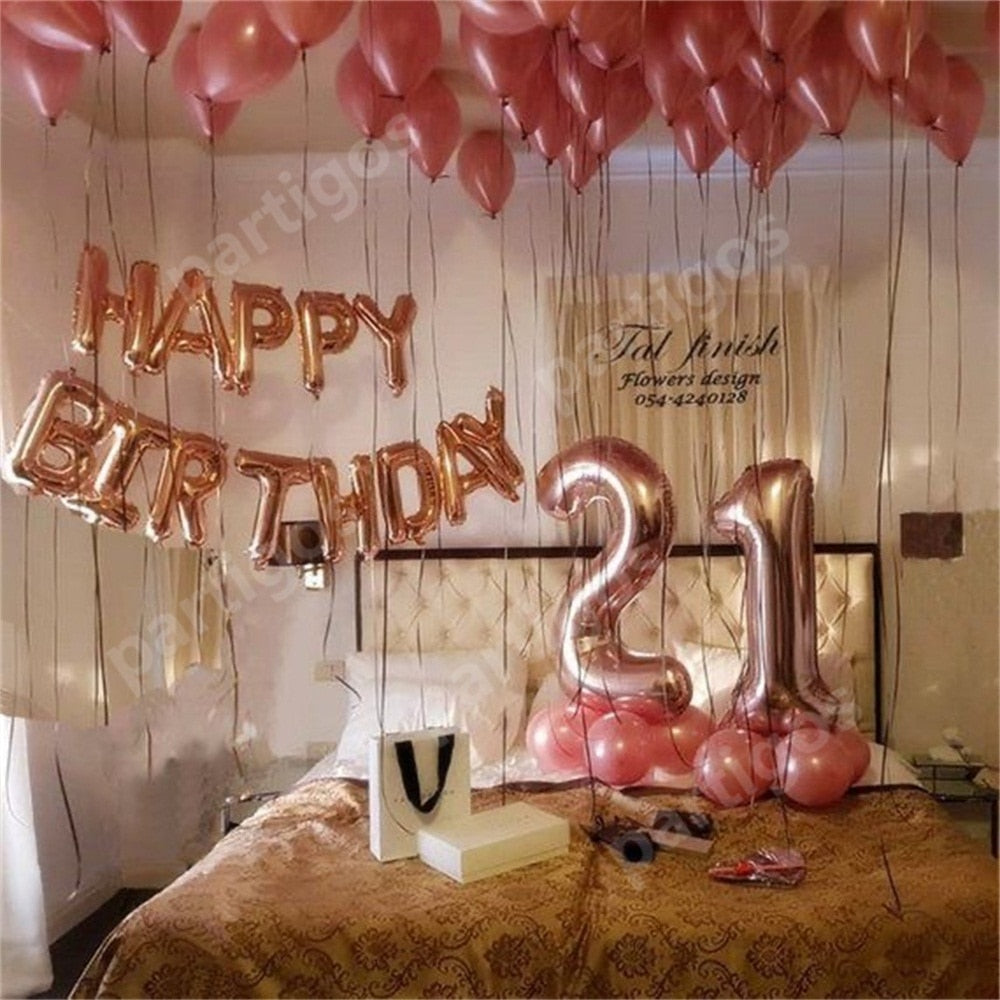 Qfdian Party gifts Party decoration hot sale new 1 set Rose Gold happy birthday letter foil bolloon wedding birthday party globes baby shower anniversary party decors supplies