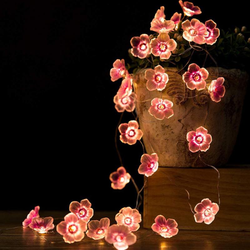 Qfdian Party decoration hot sale new 20leds Cherry Blossom Flower Led Fairy String Lights Battery Powered Wedding Valentine&#39;s Day Event Christmas Party Garland Decor