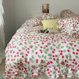 100% Cotton Vintage Rose Flowers Ruffled Duvet Cover Set for Girls Twin Queen 3/4pcs Machine Washable Breathable Bedding set