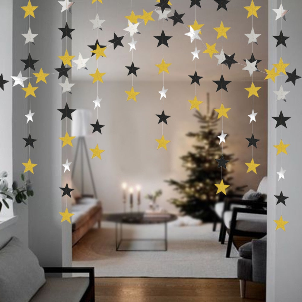 Qfdian Christmas decor ideas 4M Snowflake Star Tree Shape Paper Garland Christmas Decoration for Home Noel Navidad Tree Ornaments Xmas New Year Party Decor