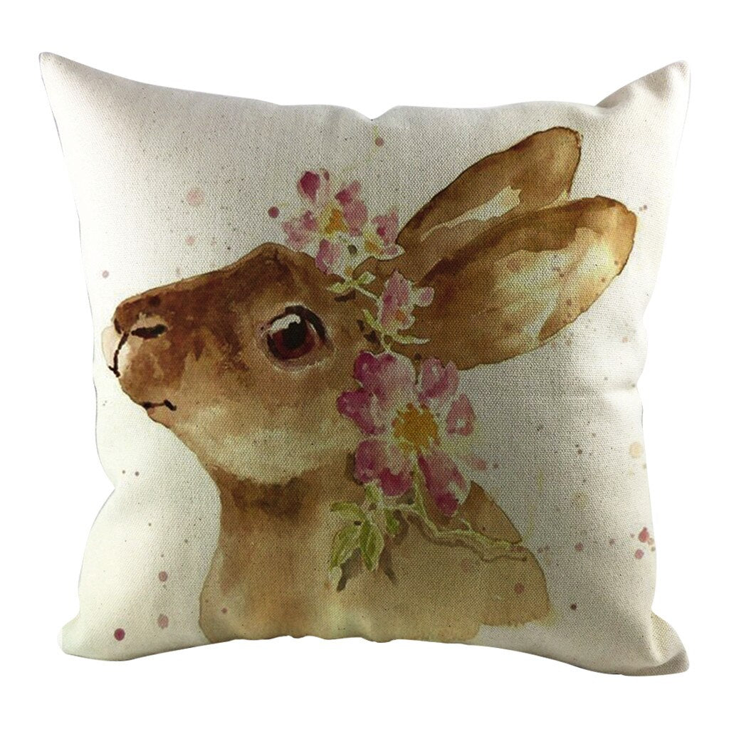 Qfdian easter decorations clearance Happy Easter Cushion Cover Bunny Eggs Decorative Pillow Cover Easter Rabbit Print Pillow Case Sofa Car Cushion Cover Home Decor