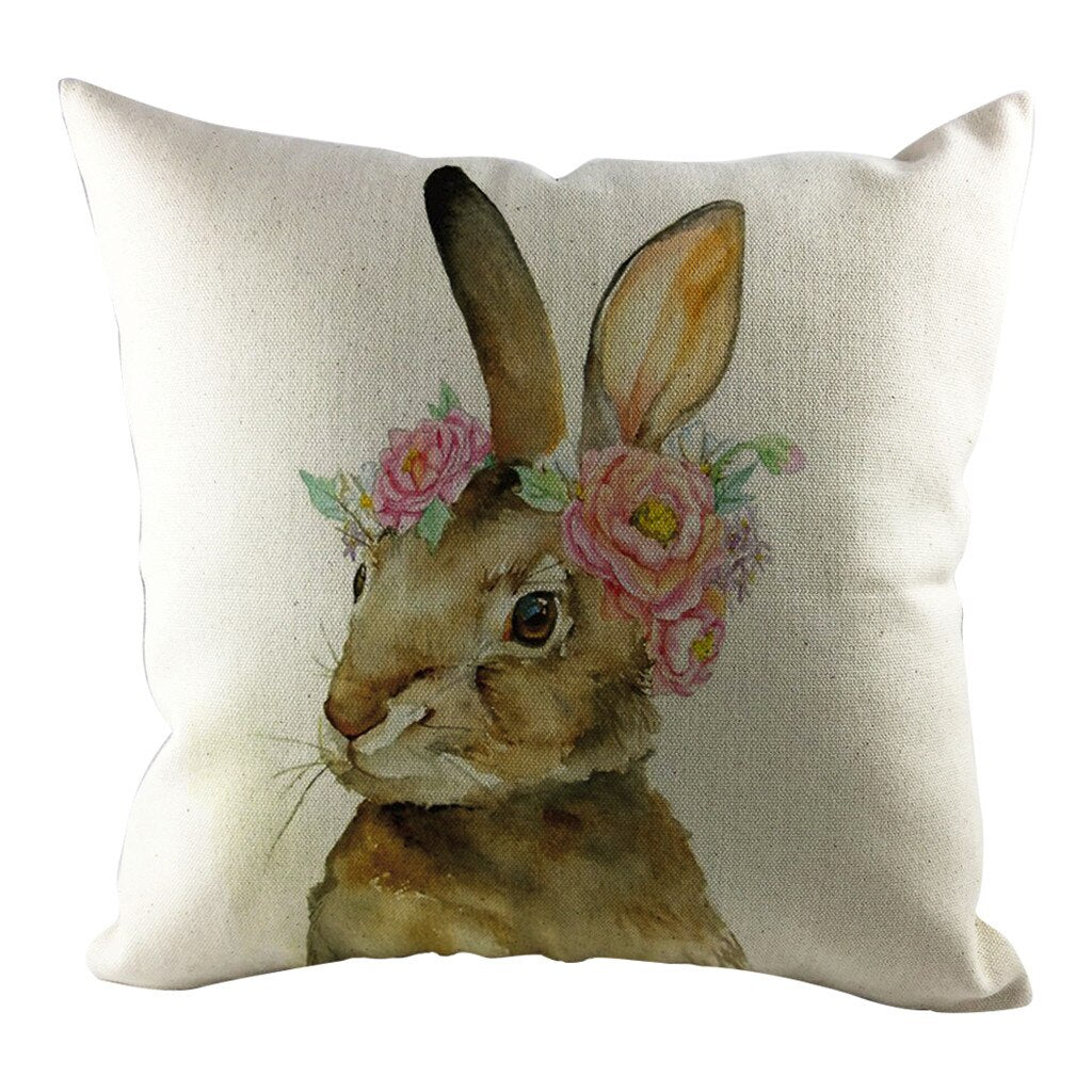 Qfdian easter decorations clearance Happy Easter Cushion Cover Bunny Eggs Decorative Pillow Cover Easter Rabbit Print Pillow Case Sofa Car Cushion Cover Home Decor