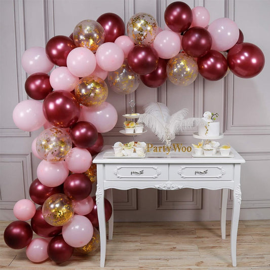 Qfdian valentines day gifts for her 52pcs Double Layer Cherry Red Balloon Garland Arch Kit Pink Chorme Gold Latex Globos Birthday Valentine Wedding Party Decor