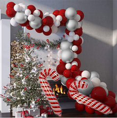 Qfdian Christmas decor ideas gifts for her Christmas Party Decoration Balloon Garland Kit Christmas Eve Latex Balloon Cane Candy New Year Party Decoration Supplies