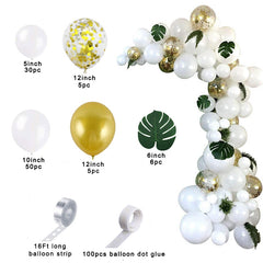 Qfdian Party decoration valentines day  98pcs White And Gold Balloon Arch Kit For Birthday Party Wedding Decorations With Green Leaves White Arche Ballon Garland