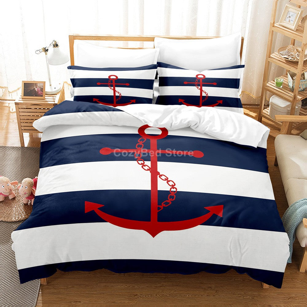 Marine Anchor Bedding Set Ocean Sea 3d Duvet Cover Sets Comforter Bed Linen Twin Queen King Single Size Blue Ship Vessel Kids