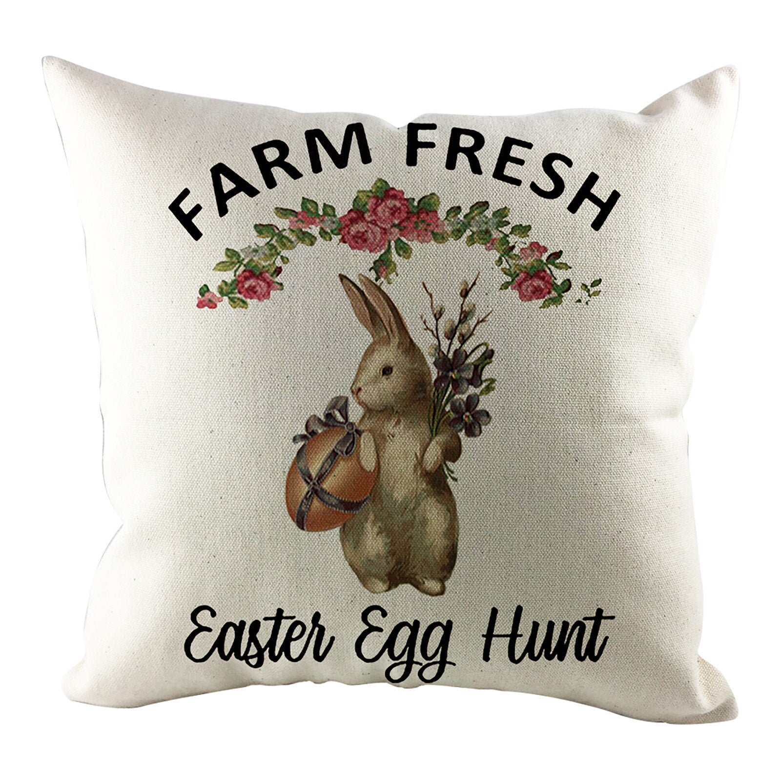 Qfdian easter decorations clearance Happy Easter Cushion Cover Bunny Eggs Decorative Pillow Cover Easter Rabbit Print Pillow Case Sofa Car Cushion Cover Home Decor