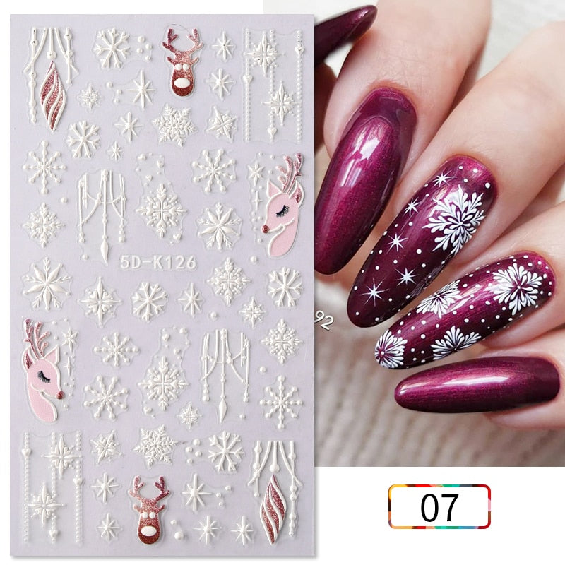 Qfdian christmas decor ideas nightmare before christmas 1PC 5D Nail Stickers Winter Santa Claus Self-Adhesive Slider Nail Art Decorations Christmas Snow Decals Manicure Accessories