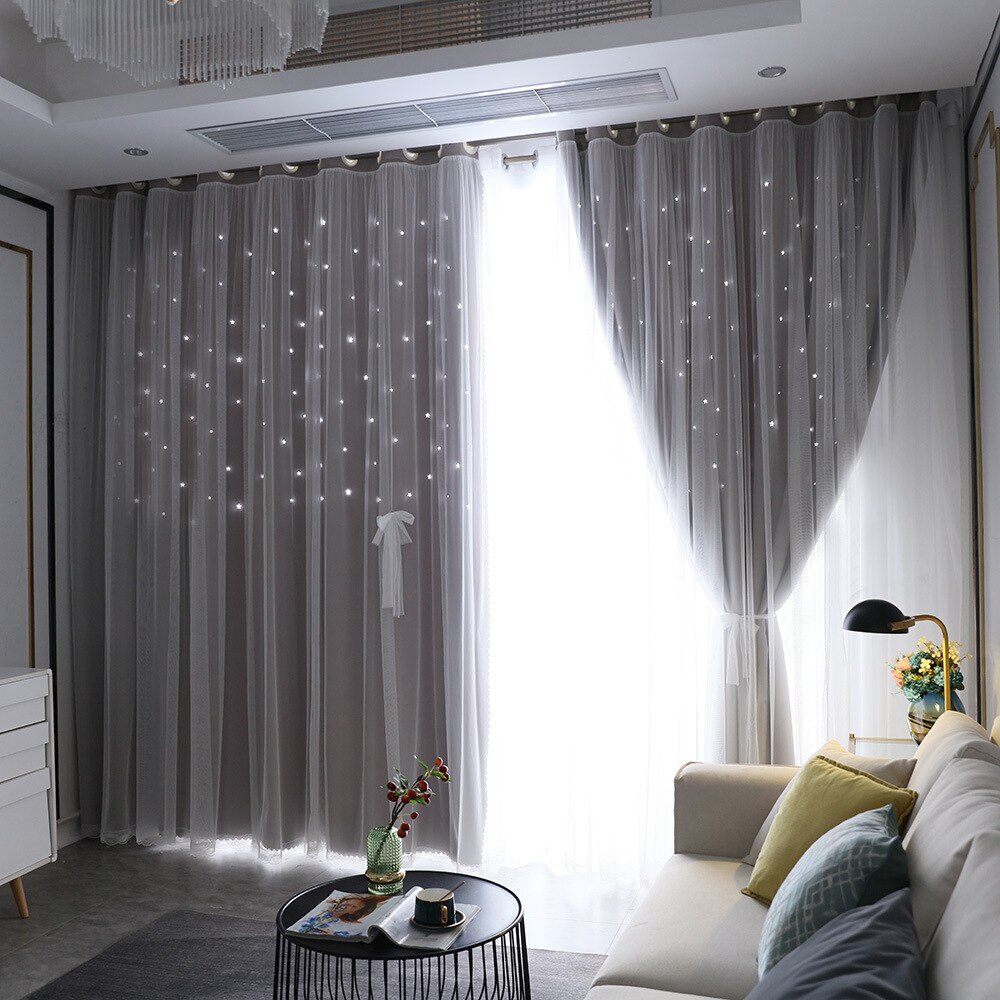 Princess style Colorful Double Layer Stars Curtains Kids Room Window Curtains for Living Room Girl's Bedroom Blackout Curtain