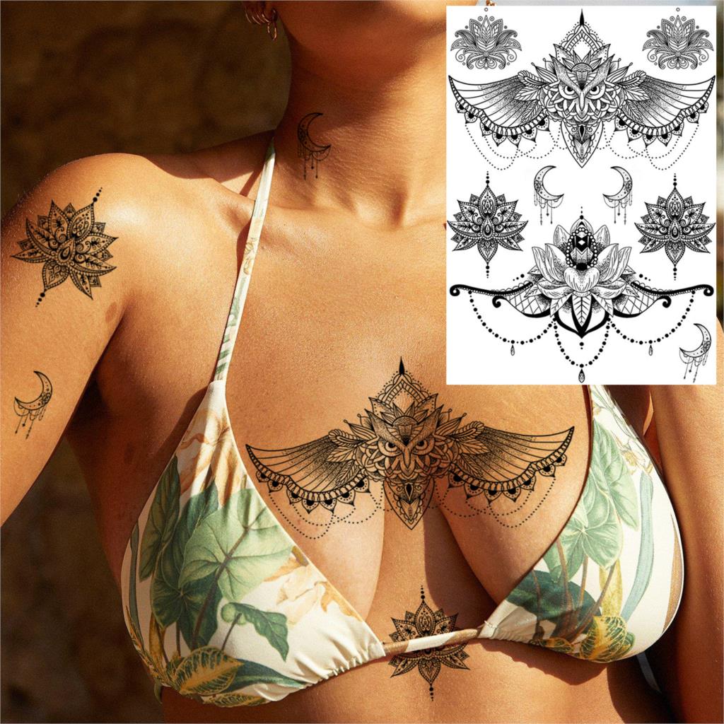 Black Henna Lace Temporary Tattoos Sticker For WOmen Butterfly Moth Mehndi Flower Fake Tatoo Sticker Feather Flora Tatoo