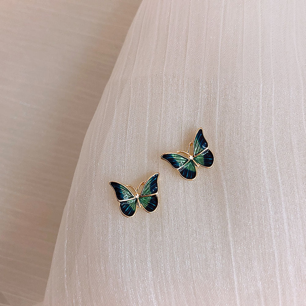 Qfdian eaded earrings funky clay earrings christmas earrings 1 Pair Vintage French Green Butterfly Alloy Stud Ear Fashion Exquisite Elegant Earrings Jewelry Women