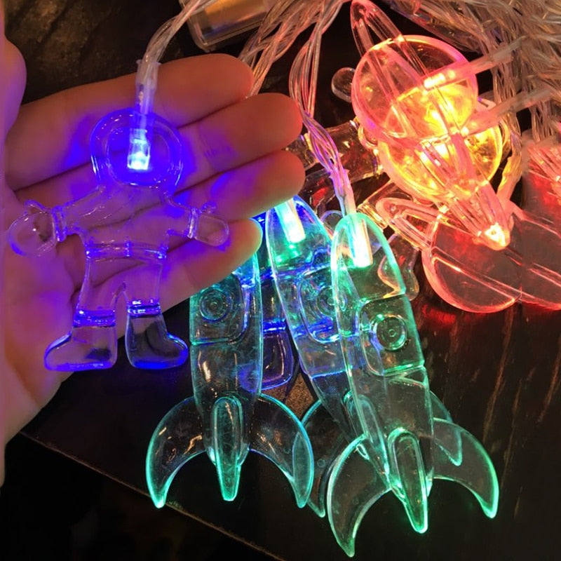 Qfdian home decor hot sale new Outer Space Party LED Lights Astronaut Rocket Mars Spaceship String Light Galaxy Solar System Party Boy First Birthday Supplies