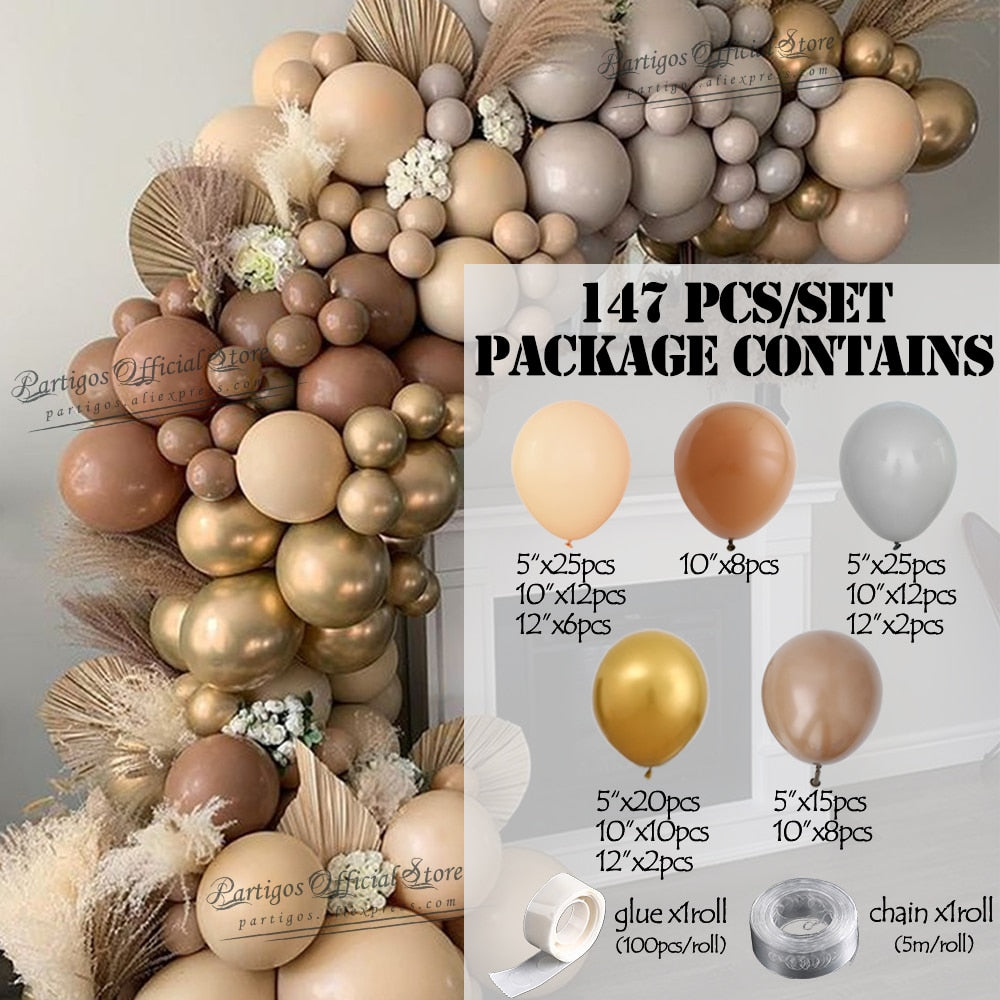 Qfdian 147Pcs Cream Coffee Khaki Brown Color Balloons Garland Arch Kit Latex Globos Baby Shower Supplies Birthday Wedding Party Decors