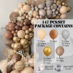 Qfdian 147Pcs Cream Coffee Khaki Brown Color Balloons Garland Arch Kit Latex Globos Baby Shower Supplies Birthday Wedding Party Decors