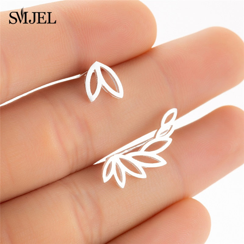 Qfdian easter gifts Bohemian Vintage Earrings Jewelry Leaf Geometric Round Stud Earrings for Women Simple Bar Leaf Earing Ear Climber Girls