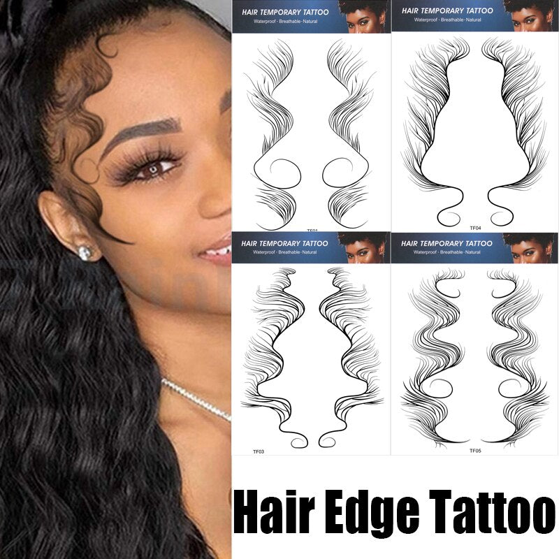 Qfdian gifts for women hot sale new Baby Hair Edge Tattoo Stickers  Hairline Edging Temporary Tattoo Stickers Smooth Waterproof Black Hairline Bangs Tattoo Sticker