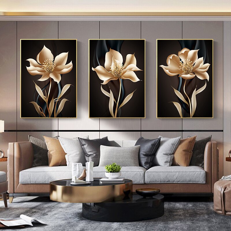 Qfdian halloween decorations christmas decorations Abstract Black Golden Flower Wall Art Canvas Painting Nordic Posters and Prints Wall Pictures for Living Room Modern Home Decor