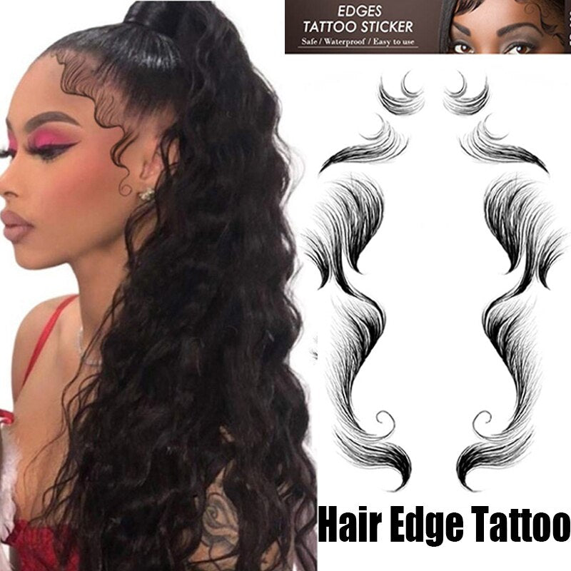 Qfdian gifts for women hot sale new Baby Hair Edge Tattoo Stickers  Hairline Edging Temporary Tattoo Stickers Smooth Waterproof Black Hairline Bangs Tattoo Sticker