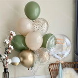 Qfdian home decor hot sale new 142pcs Balloons Garland Kit Birthday Retro Dusty green Balloon Arch Chrome Gold Confetti Globos Baby Shower Wedding Party Decor