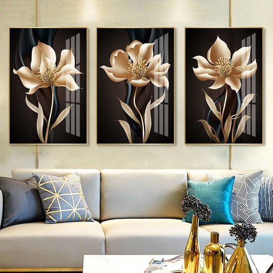 Qfdian halloween decorations christmas decorations Abstract Black Golden Flower Wall Art Canvas Painting Nordic Posters and Prints Wall Pictures for Living Room Modern Home Decor