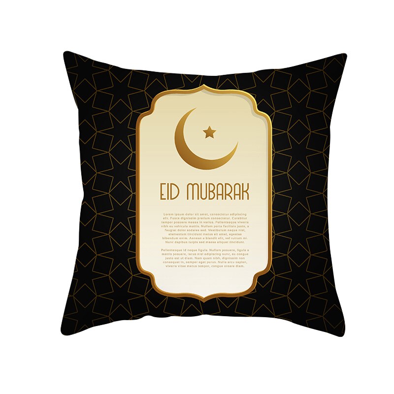 Qfdian Party decoration Ramadan Decorations for Home Polyester Cushion Cover Islamic Eid Mubarak Bed Sofa Decorative Pillowcase Cover Muslim Supplies