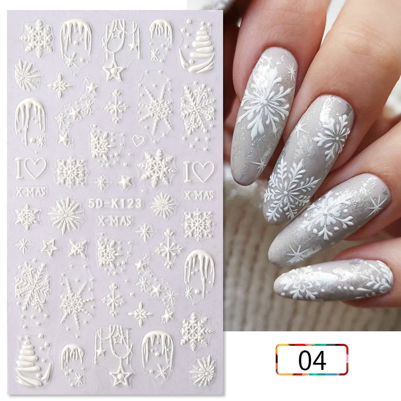 Qfdian christmas decor ideas nightmare before christmas 1PC 5D Nail Stickers Winter Santa Claus Self-Adhesive Slider Nail Art Decorations Christmas Snow Decals Manicure Accessories