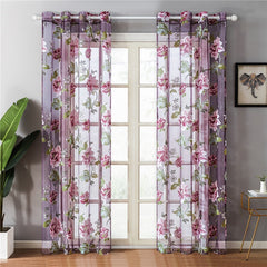 Qfdian valentines day gifts for her Flowers Tulle For Kitchen Living Room Bedroom Sheer Curtains Home Decoration Window Treatments Voile Panel Drapes