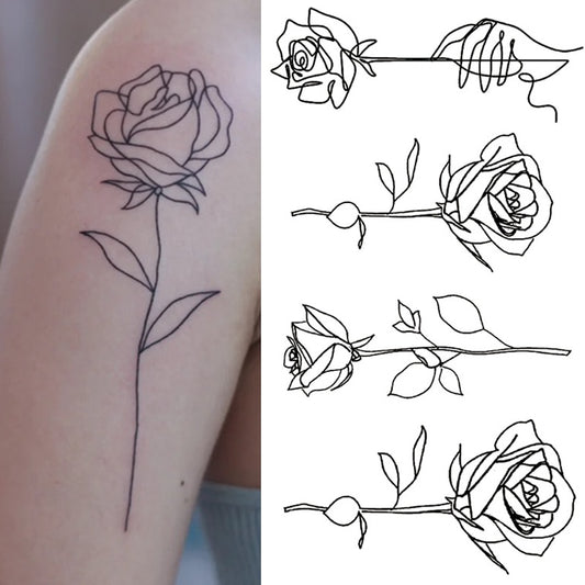 Qfdian Party decoration hot sale new 1PCS Black Rose Temporary Tattoo Sticker Flower Butterfly Body Legs Arm Art Realistic Fake Tattoo Festival Party Bikini Tattoos