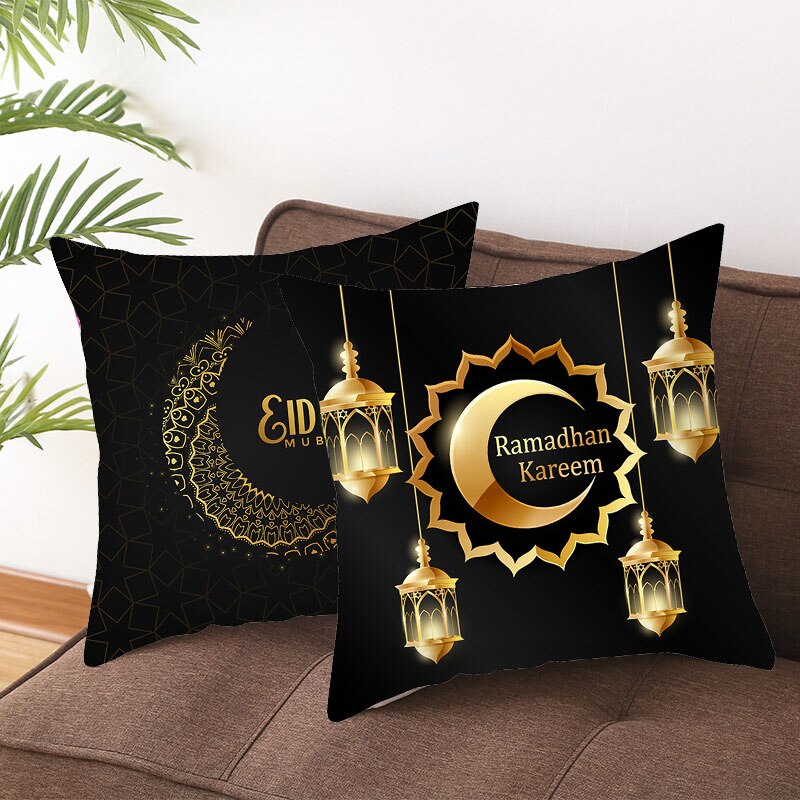 Qfdian Party decoration Islamic Eid Mubarak Pillowcase Ramadan Kareem Home Car Bedroom Sofa Decootative Pillow Cushion Covers Mosque Muslim Decor 45cm