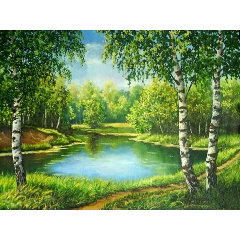 Qfdian Scenery DIY 5D Diamond Painting Full Round Resin Mosaic Landscape Diamond Embroidery Picture Rhinestone Home Decor Gift