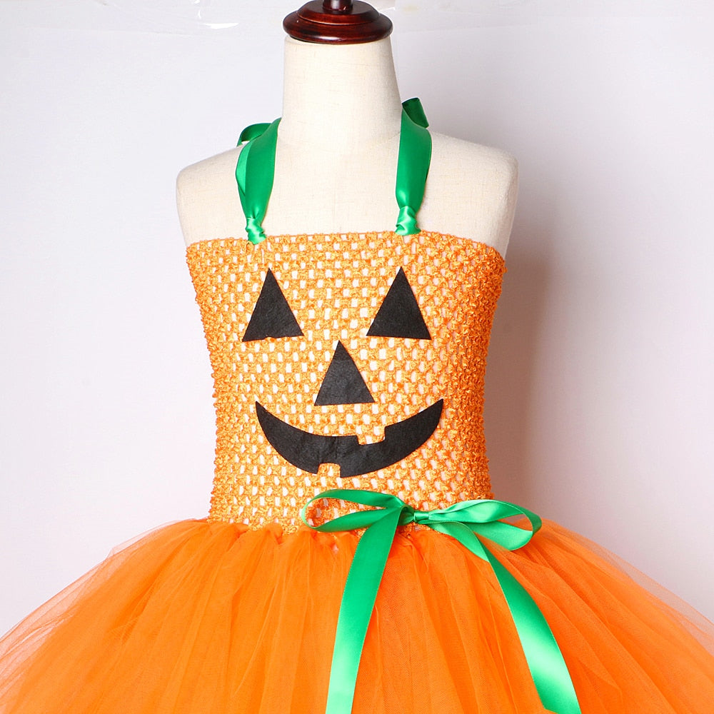 Qfdian halloween decorations halloween costumes Pumpkin Dresses for Baby Girls Tutu Dress with Witch Hat Halloween Costume for Kids Girl Pumpkin Clothes for Carnival Party