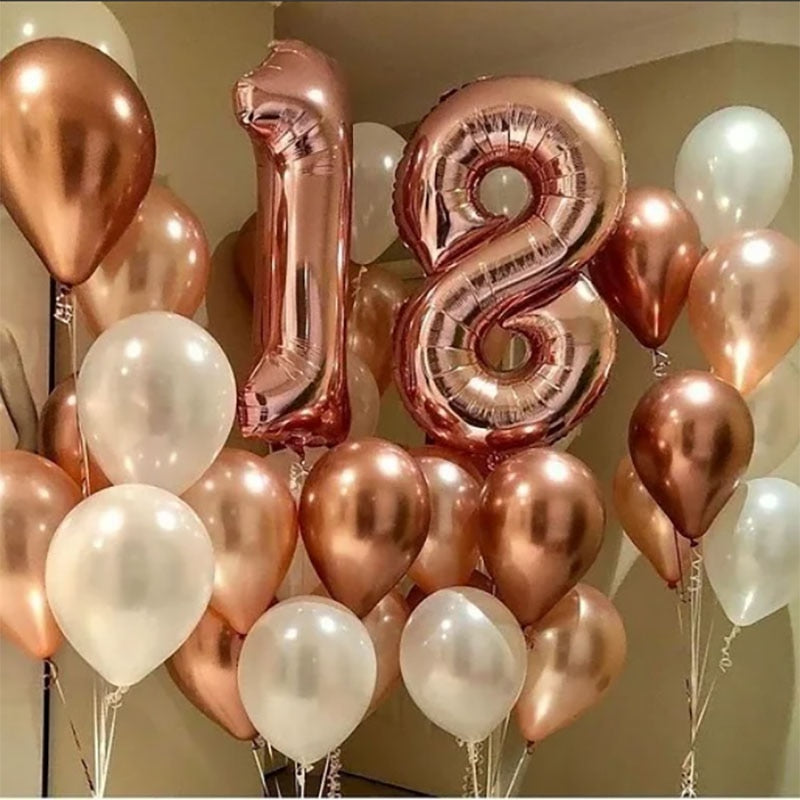 Qfdian Party decoration hot sale new Rose Gold Happy Birthday Party Decor Balloons Chrome Air Helium Balloon Baby Shower 18 25 30th Birthday Anniversary Decorations