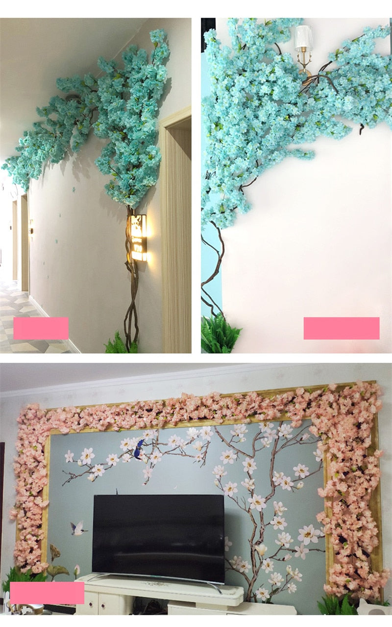 100cm Silk flowers Long-Peach Sakura Artificial flower Pink Wedding Decoration Cherry blossom branch for home Decor wedding Arch