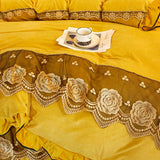 Qfdian father's day gifts Super Soft Beige Lace Flowers Embroidery Crystal Velvet Korean Bedding Duvet/Quilt Cover Pillowcases Solid Color Home Textiles