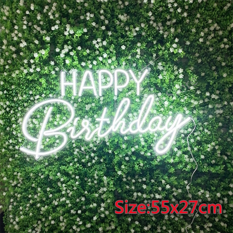 Qfdian Party decoration hot sale new Happy Birthday Modern Neon Sign Light Personalized Custom Flex Led 3D Acrylic Wall Hanging Party Bar Room Home Décor Neons Top