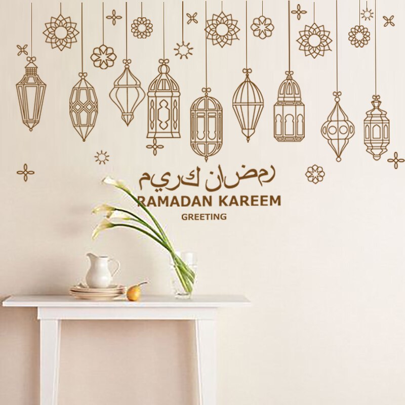 Qfdian Party decoration Eid Mubarak Wall Stickers Window Glass Door Decal Sticker for Ramadan Kareem Decor Eid Mubarak Home Star Moon Decor Muslim
