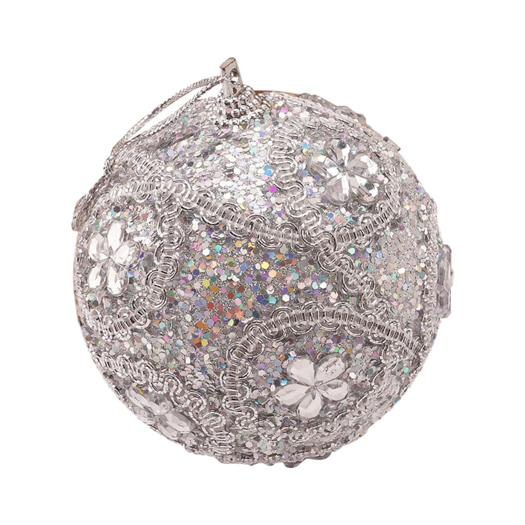 Qfdian valentines day decorations for the home hot sale new  8CM flower Wreath Decoration Christmas Home Decor Christmas Rhinestone Glitter Baubles Ball Xmas Tree Ornament #66