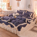 Qfdian Cozy apartment aesthetic hot sale new Lace Bed Skirt 4pcs Bedding Set Luxury Soft Bed Sheet Set Covers Solid Color Princess Style Home Textile Full Queen King Size