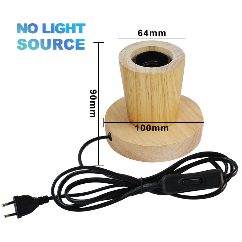 Modern Wood Table Lamp Retro E27 Desktop Decorative Light Indoor Art Lamp Living Room Bedroom Decoration Wood Light Base EU Plug